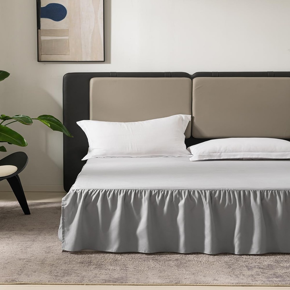 Light Grey Bed Skirt Full Size Ruffled with 14-Full,