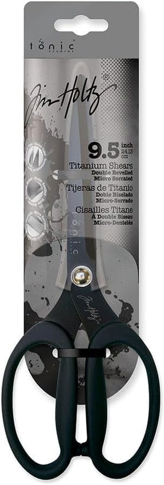 Scissors All Purpose - 9.5 Inch Titanium Snips with Micro Serrated Blade Edge -