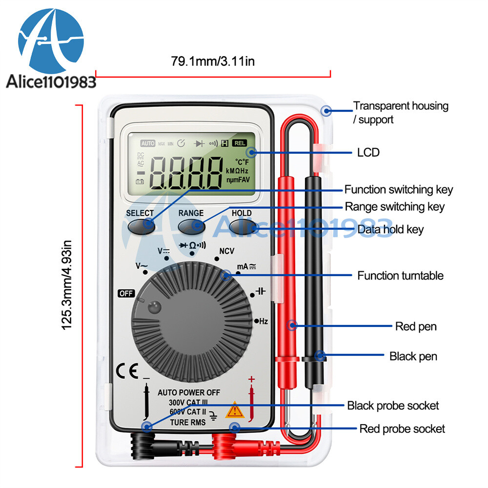ANENG AN101 AC/DC LCD Digital Multimeter Resistance Voltmeter Ammeter Ohm Meter