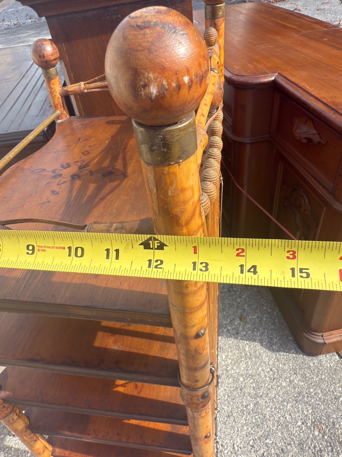 antique victorian stick and ball eastlake bamboo bookshelf magazine rack 1890