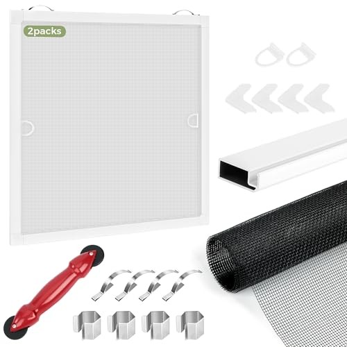 -Pack Window Screen Frame Kit, Heavy-Duty DIY Window Screen 48" x 60" 2