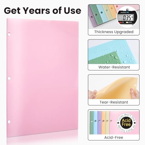 1 Pack Folder with Pockets 3 Hole Punched, Plastic Pockets Folders for 3 Pink