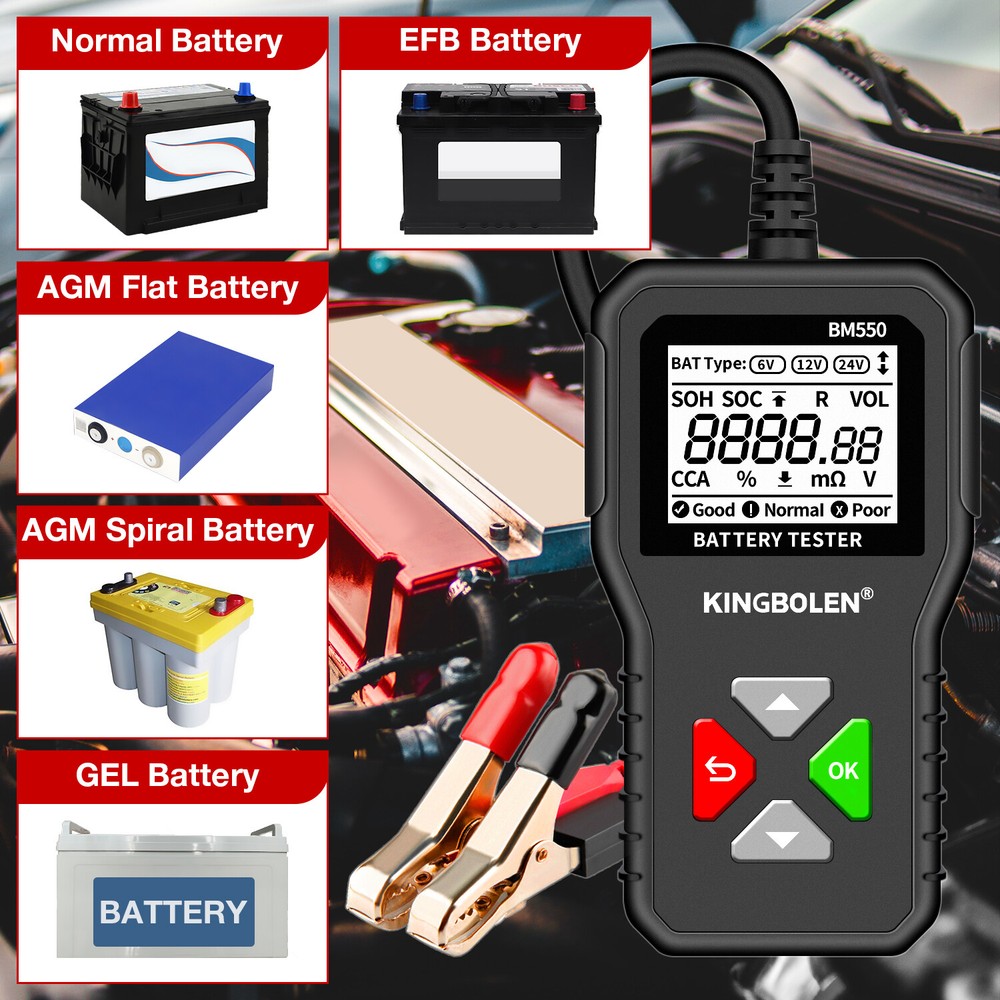 6V/12V/24V Car Battery SystemTester Auto Diagnostic Device 100-2000CCA Load Test