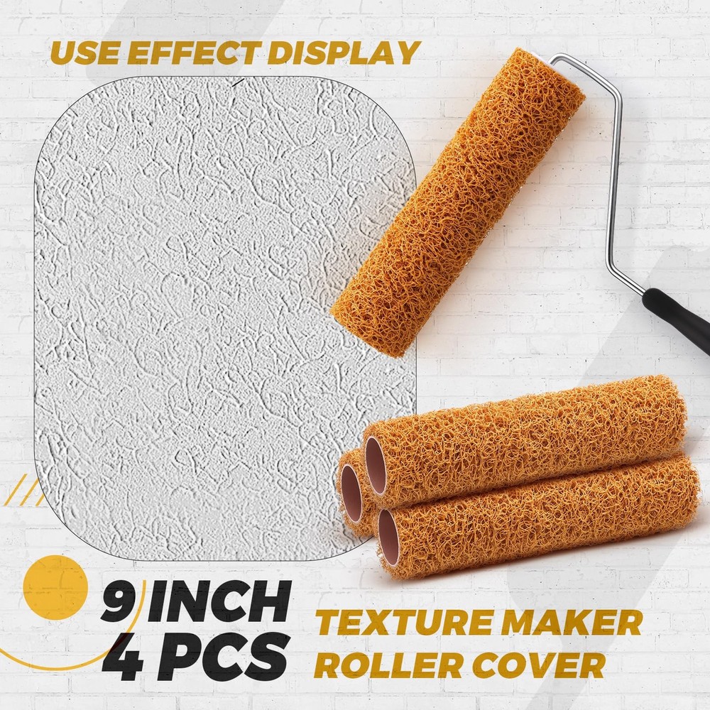 5 Pcs Texture Paint Roller Set, 4 Pcs 9 Inch Small Texture Roller Brown with ...