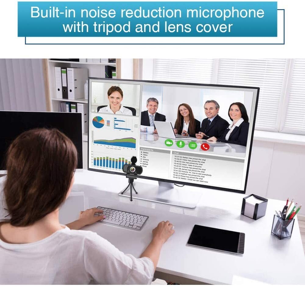 Webcam HD 1080P,Webcam with Microphone,Webcam with Privacy Shutter and Tripod