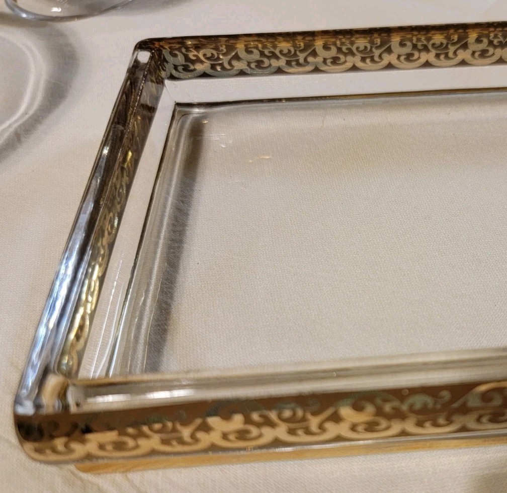 Vintage Gold Trimmed Glass NOBILITY Soap Dish, Tray, & Toothbrush Holder