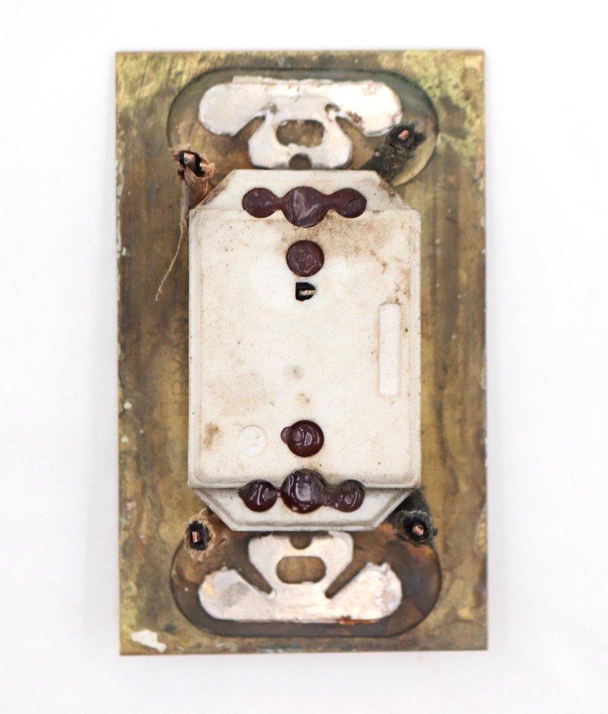 Vintage Two Push Buttons Patina Brass Switch Plate