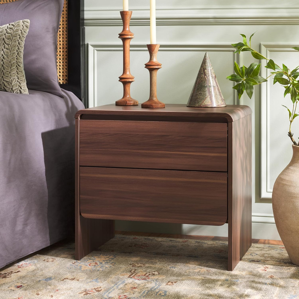 Modern Walnut 2-Drawer Nightstand - Arsenio Bedside Storage Table