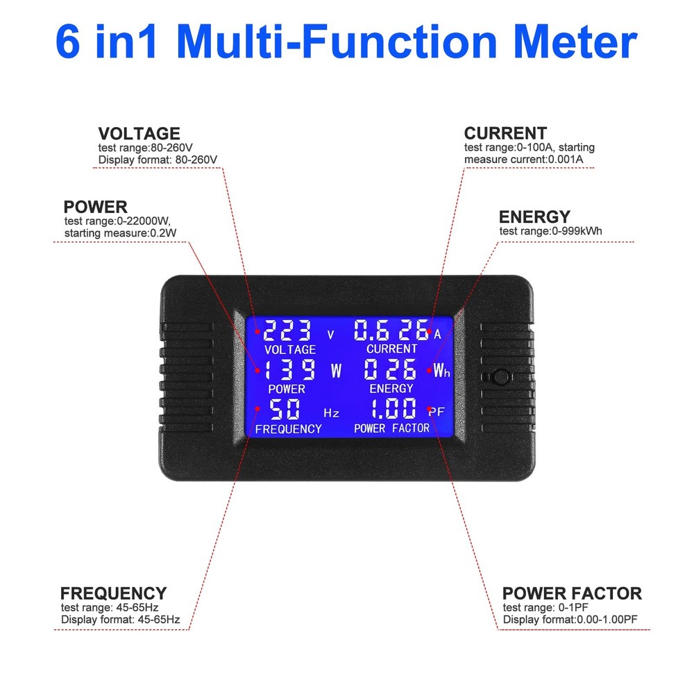 AC Digital Meter 80-260V 100A LCD Display Multimeter Ammeter Voltmeter