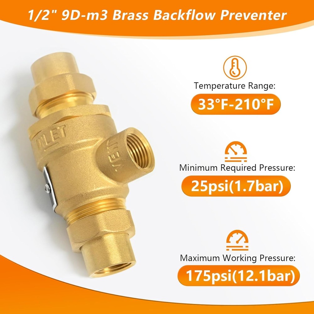 𝙉𝙚𝙬 1/2" 9D-M3 Dual Check Valve Backflow Preventer with Intermediate At