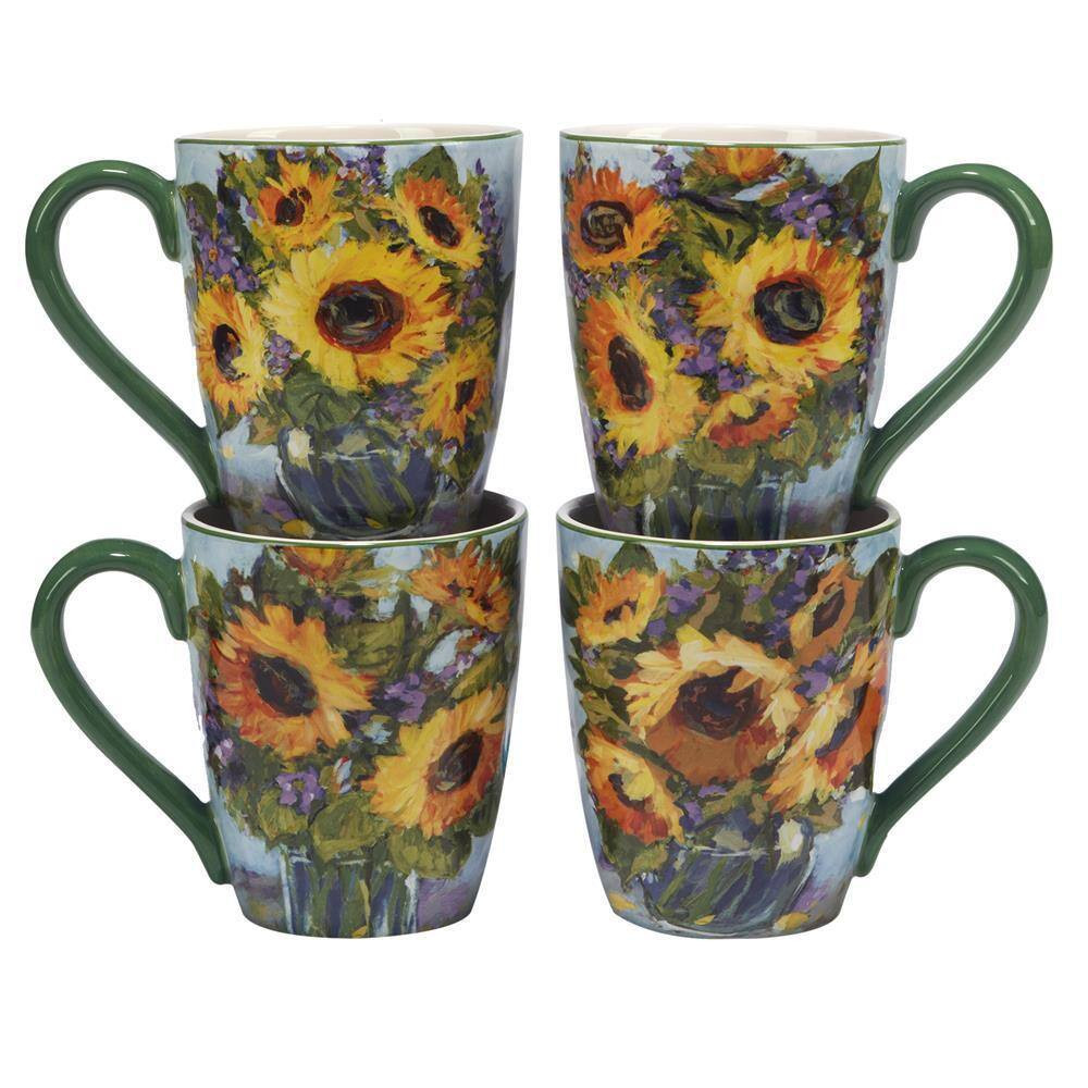 Sunflower Bouquet 16-Piece Multi-Colored Earthenware Dinnerware Set Service for