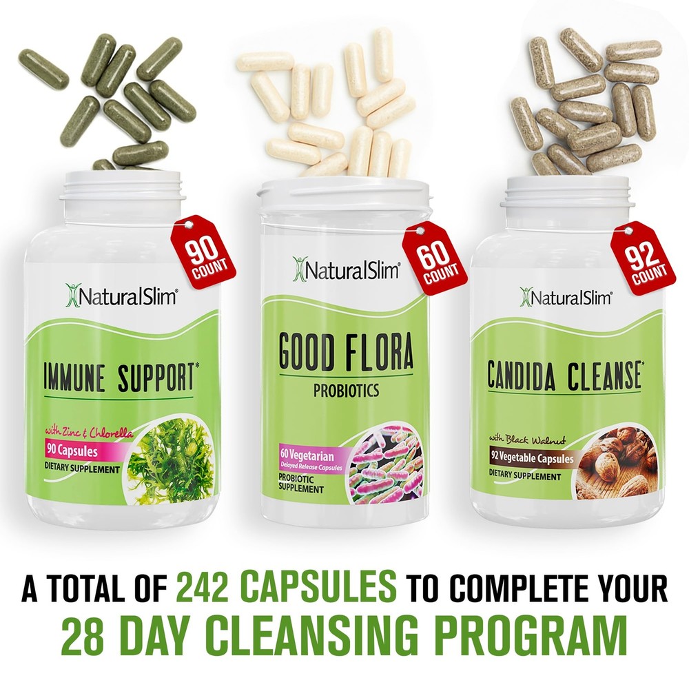 NaturalSlim Candida Cleanse Support Supplements Bundle - Candiseptic Kit Anti