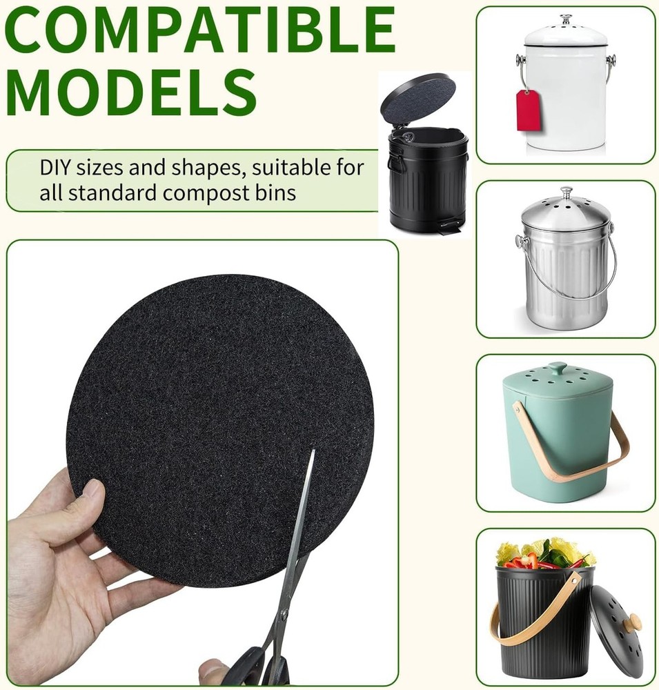 6.7 inch Kitchen Compost Bin Charcoal Filter Replacements, 12 Pack Compost Pa...