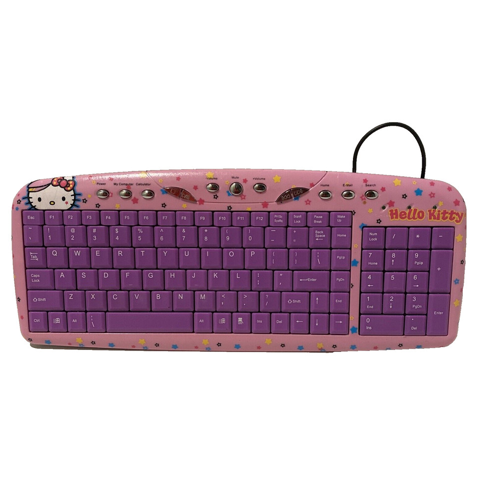 Hello Kitty USB Keyboard Pink Purple 11 Internet Hot Keys Function Keys Keypad