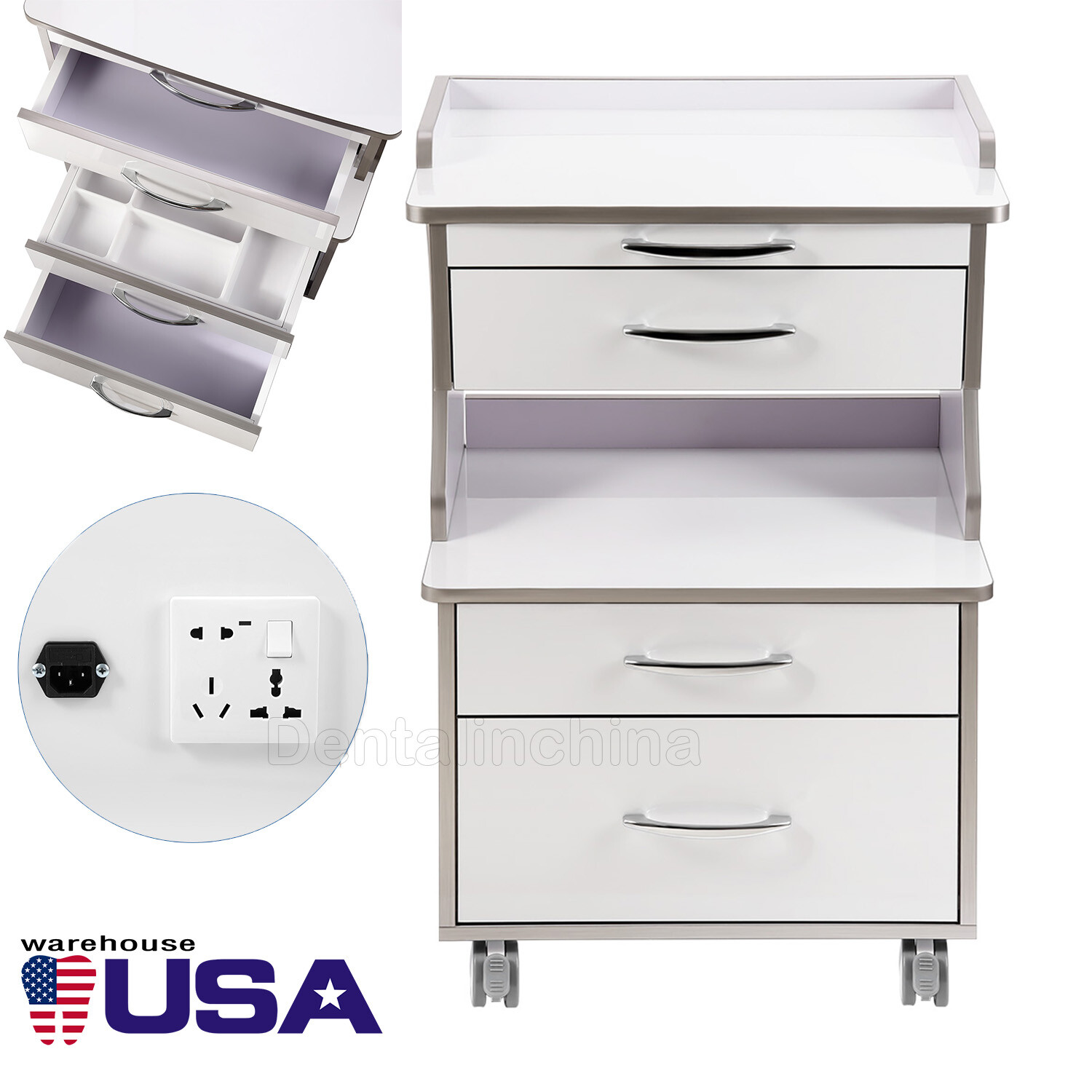 Medical Dental Mobile Cabinet Steel Material with Three Drawers instrument tray