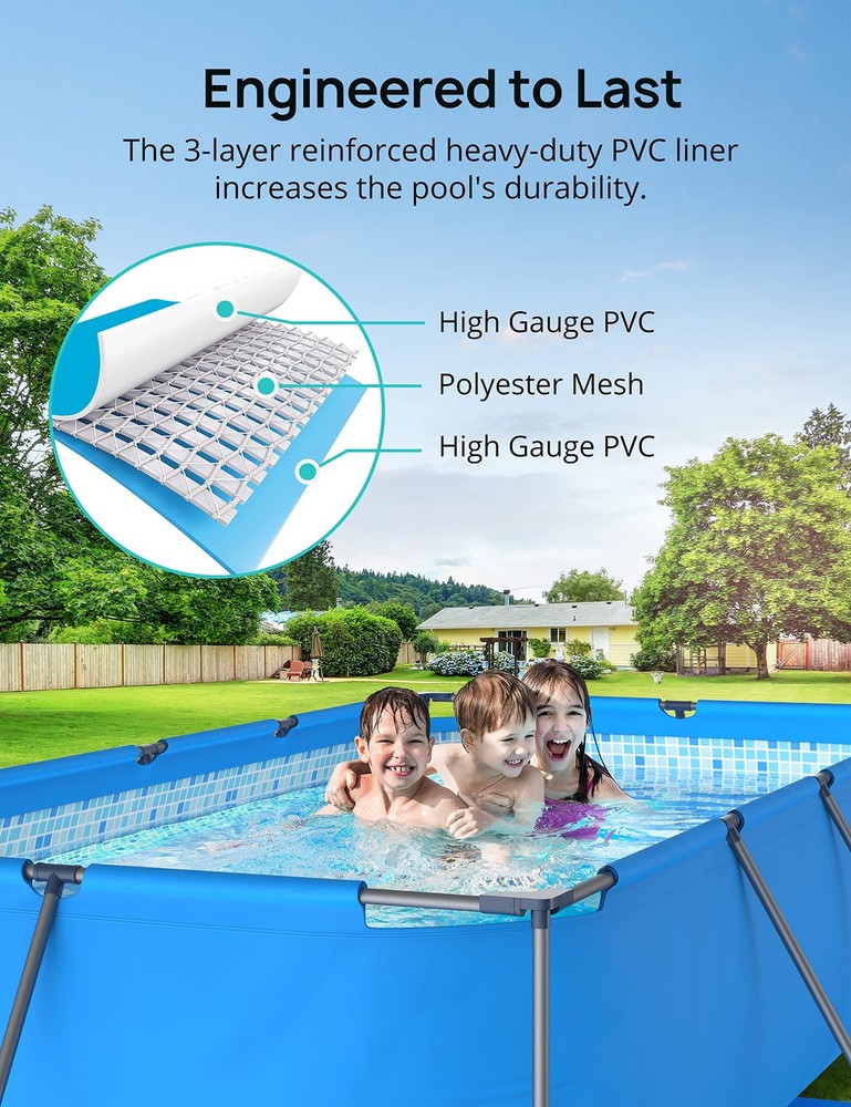 Above-Ground Metal Frame Swimming Rectangular Pool 14ft x 7ft x 33in