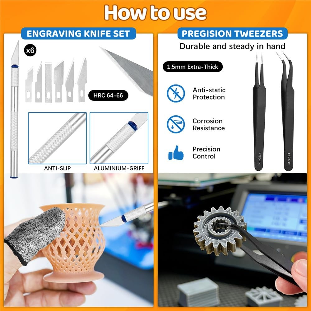 50Pcs 3D Printer Tool Kit & Accessories for All FDM/SLA Printers, Includes No...