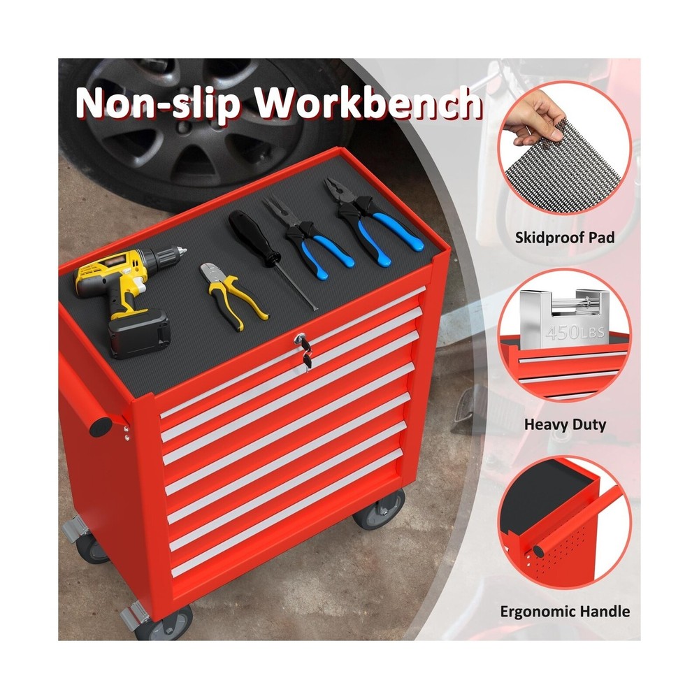 7-Drawer Tool Box with Wheels, Movable Rolling Tool Chest with Drawer, Heavy ...