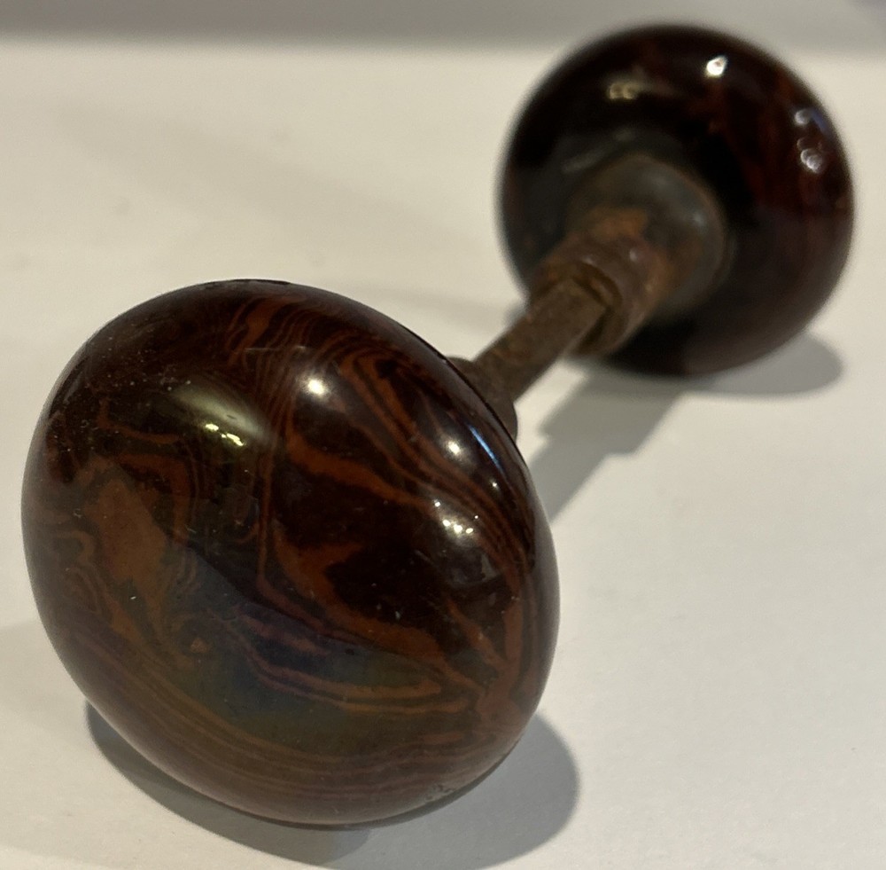 Pair Antique Brown Marble Swirl Porcelain Door Knobs + 7 Bonus Knobs **READ