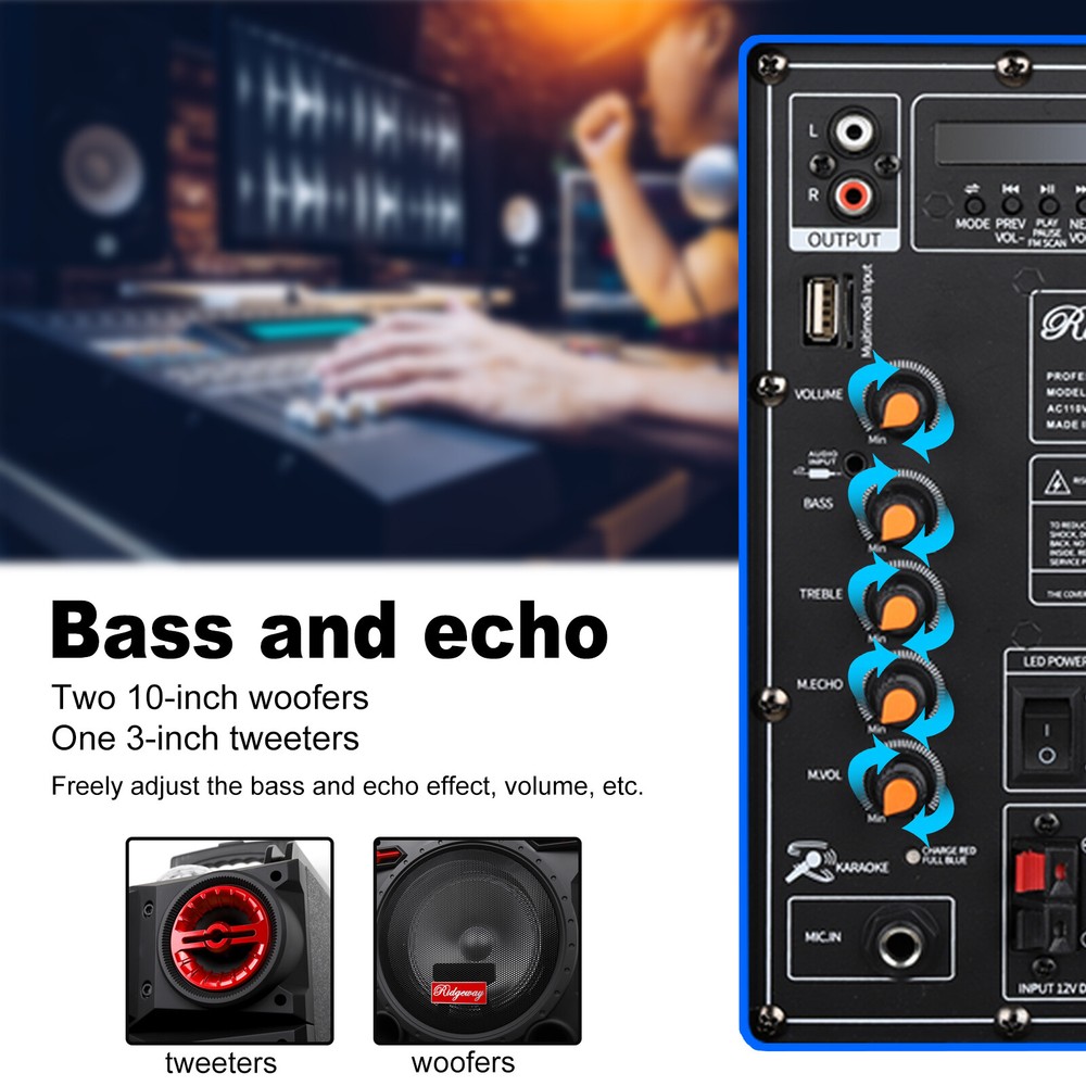 Dual 10" Portable Disco LED Bluetooth Speaker, Remote, & Powerful Sound System