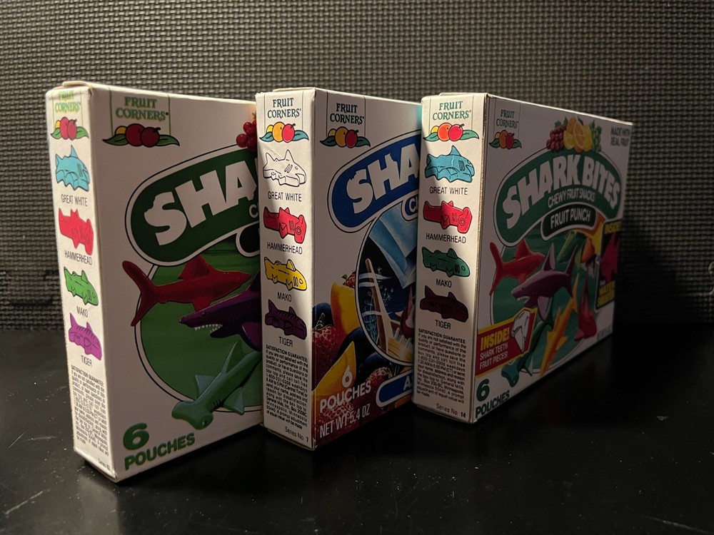 Shark Bites fruit snacks - 3 empty custom design display boxes