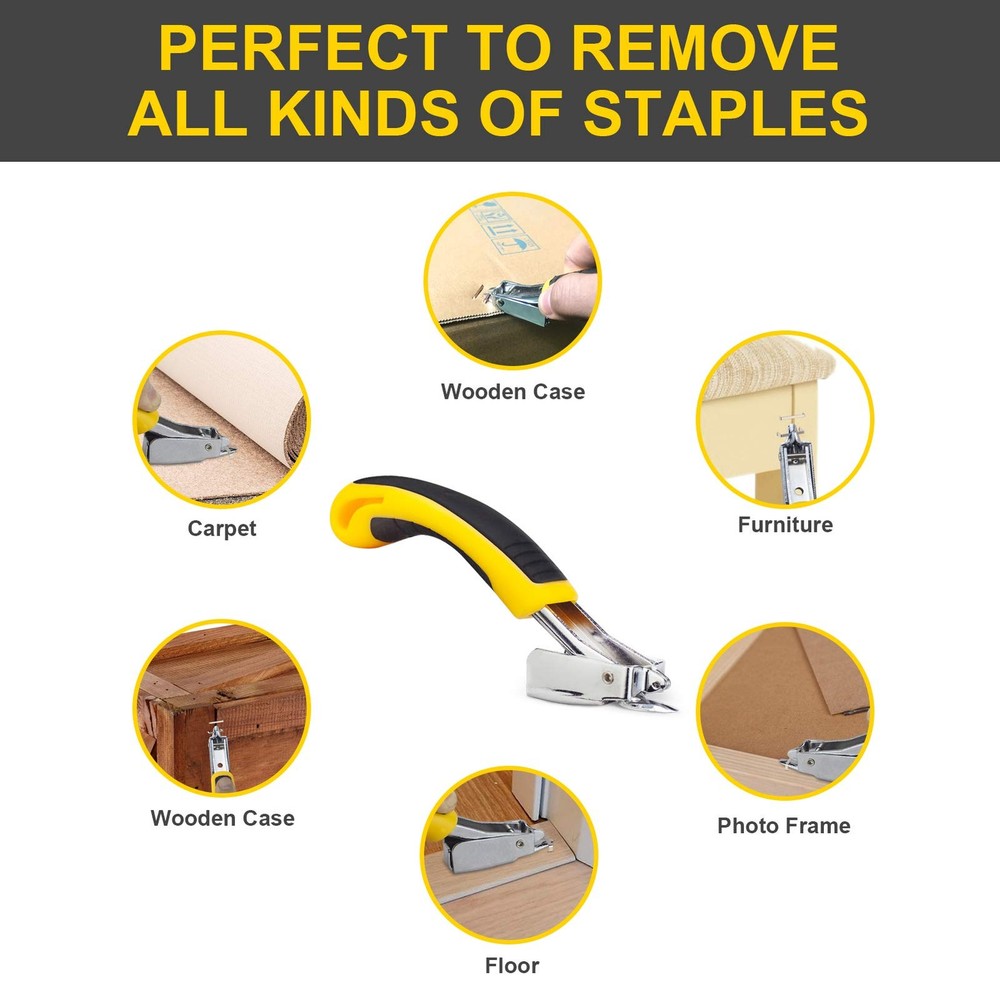 Staple Remover, Puller Tool with Ergonomic Handle, Upholstery Yellow
