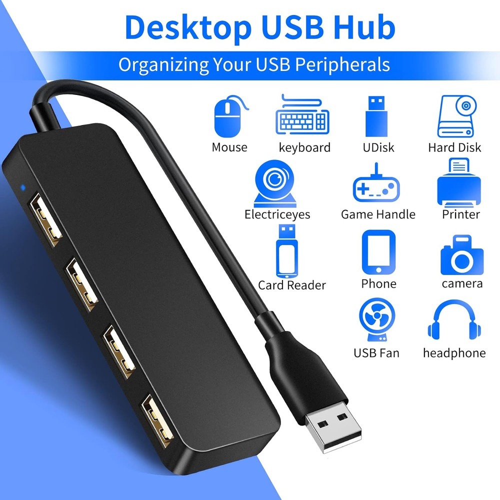 USB Hub Port Splitter Expander for Laptop PC Keyboard Mouse