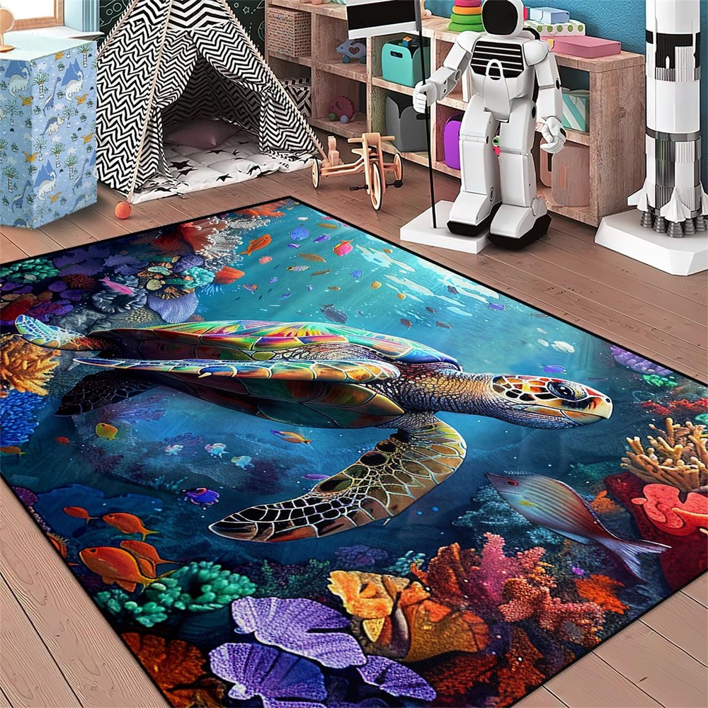 Sea Turtle Rug - Rugs for 4'6" x 6' (Rectangular), Multi-043