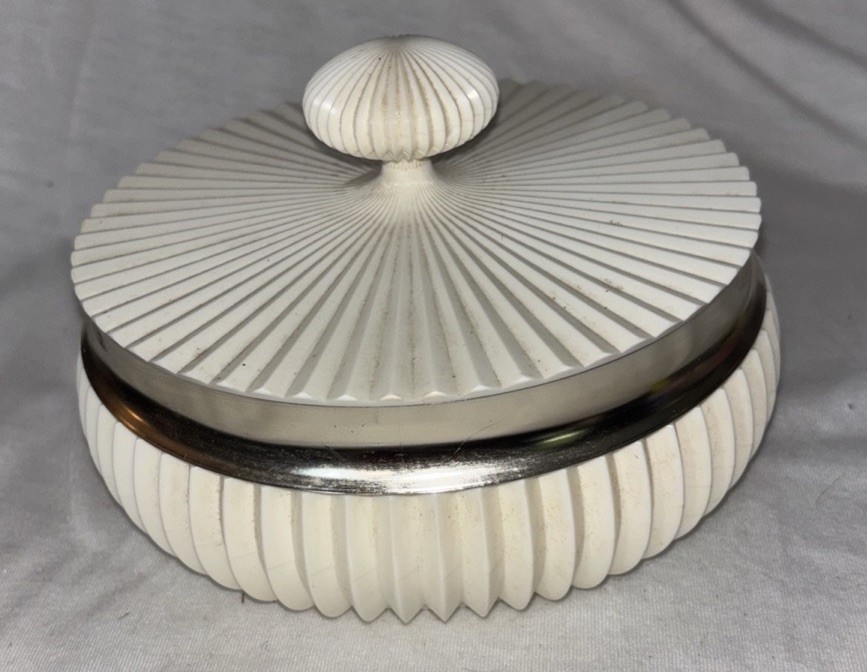 Avon Sonnet Dusting Powder Round Box Decanter  And Puff Duster