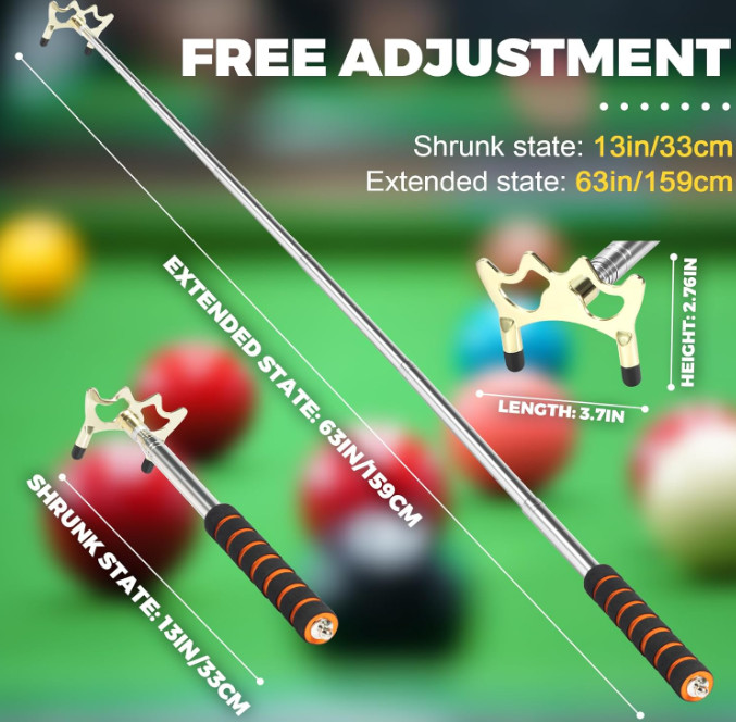 Pool Table Bridge Cue Stick | Adjustable Billiard Accessory w/ Brass Head