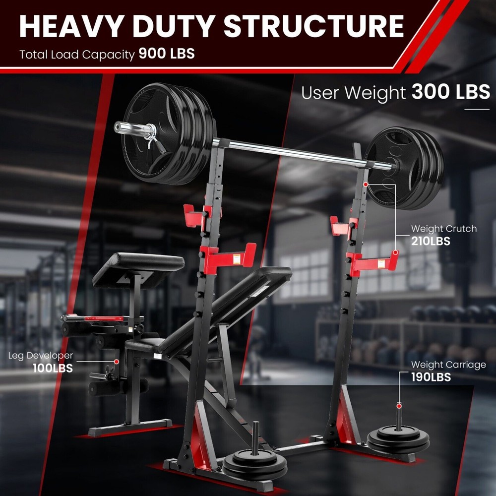 900LBS 9 in 1 Adjustable Weight Bench Set with Squat Rack Multi-Function Workout