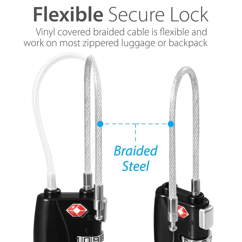 4 Pack Security+Flexibility -TSA Cable Lock for School, Filing Cabinets, Toolbox