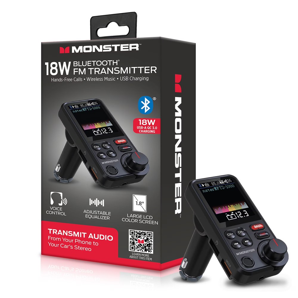 Monster 18W Bluetooth FM Transmitter with QC 3.0 Fast Charging, Hands-Free Calls