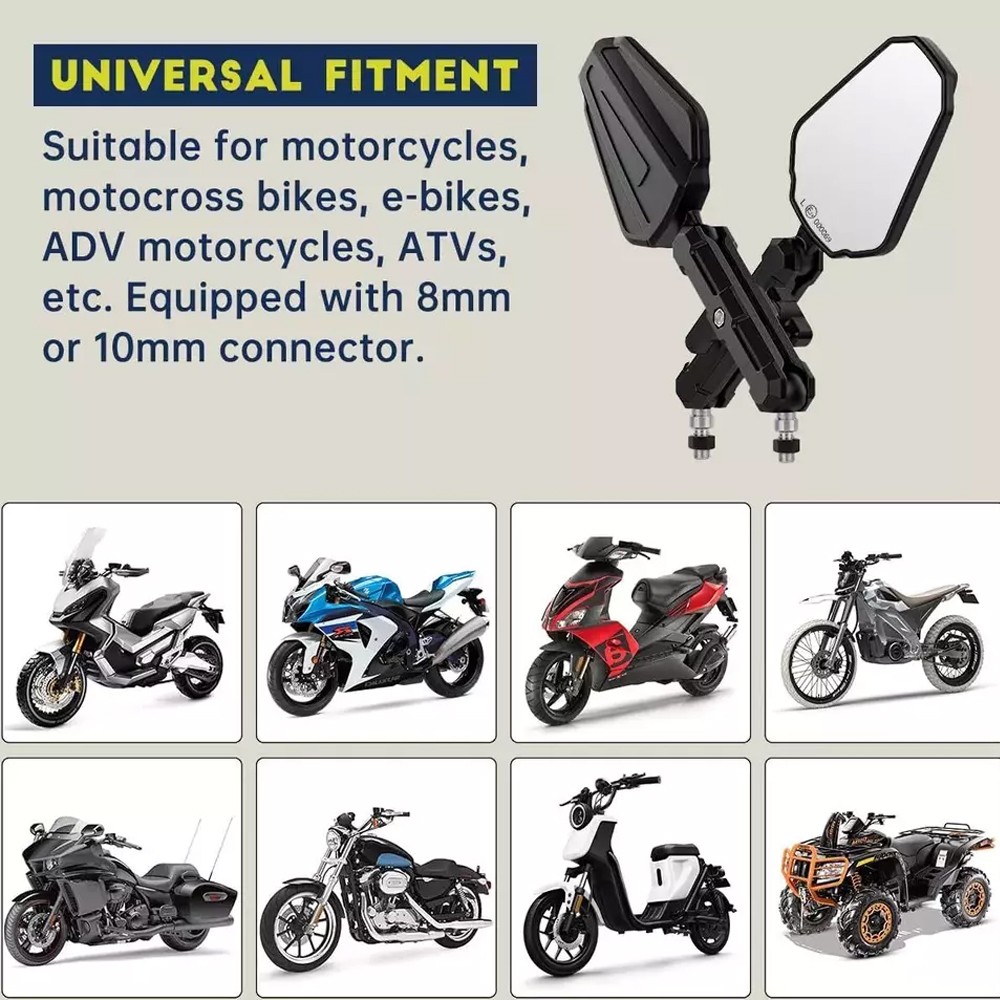 Pair ADV Motorcycle Rear View Mirrors Foldable Adjustable Adventure Universal US