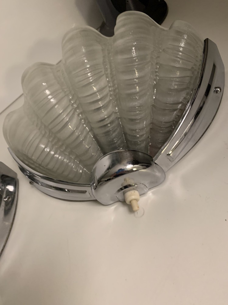 Art Deco sconces Odeon Clam Shell Wall Lights Chrome Base