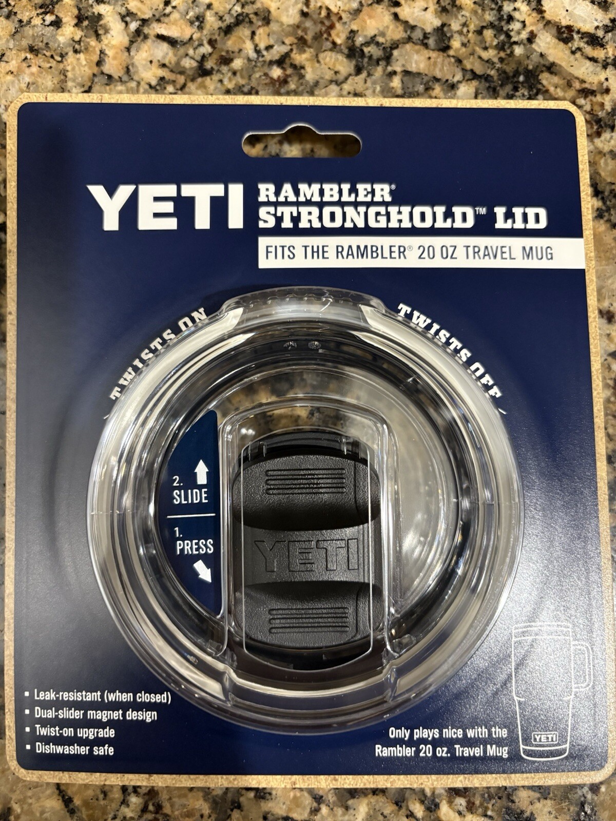 Yeti Rambler Stronghold Black/Clear Lid (Only Fits Rambler 20 oz Travel Mug) NEW