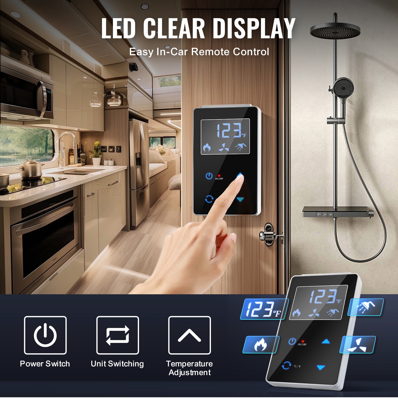 Uimoso RV Tankless Water Heater 15x15 in Propane Gas 42000BTU with Controller