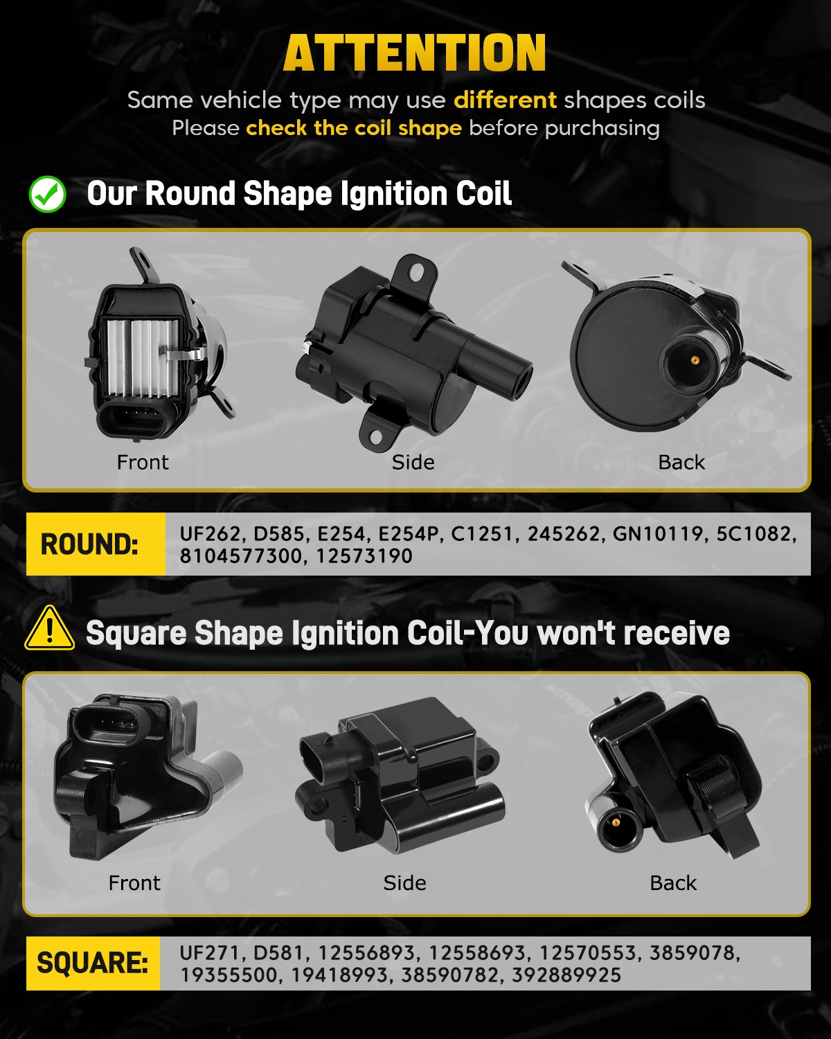 Set of 8 Round Ignition Coil Pack UF262 with Spark Plug and Wires For Chevy GMC