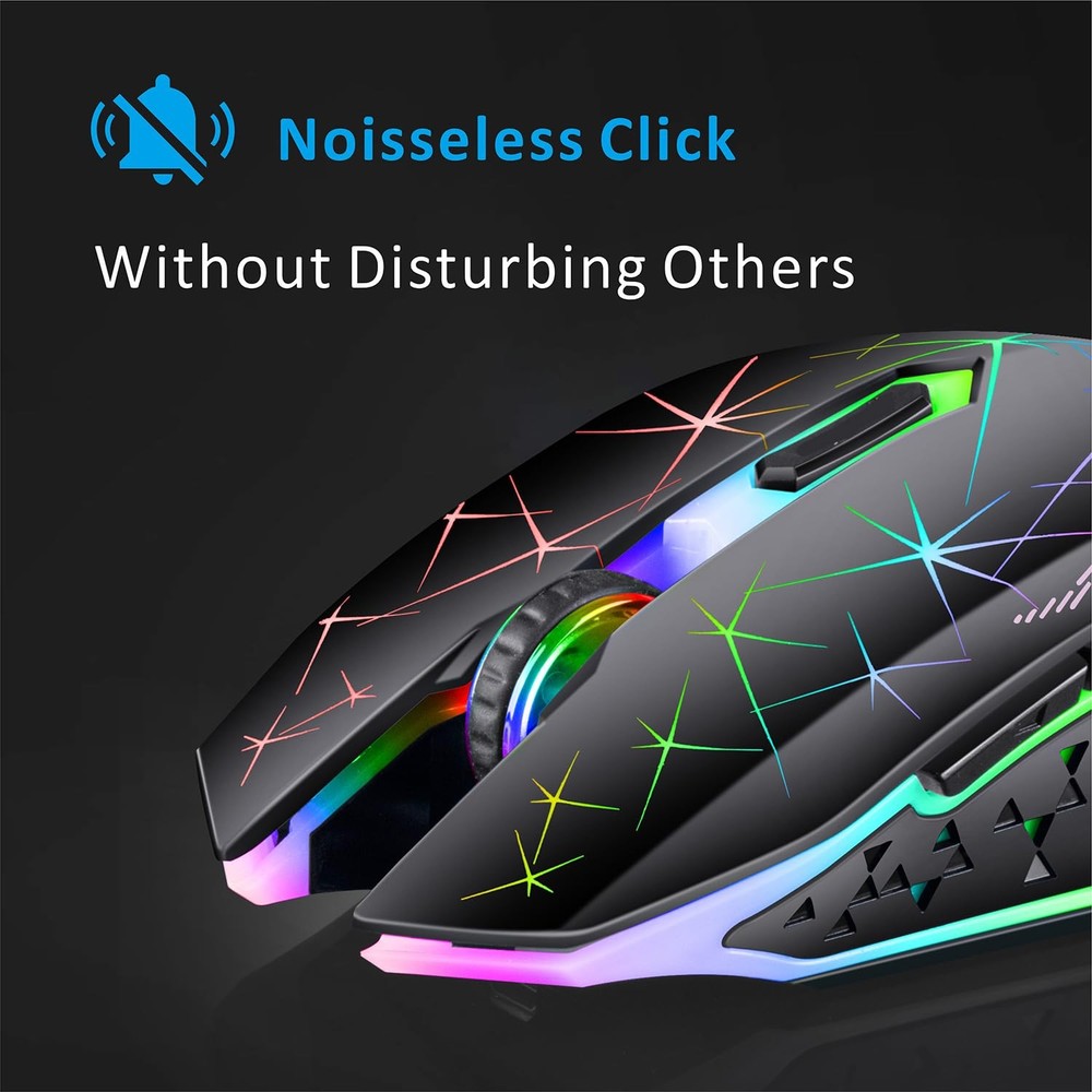 V7 Wireless Gaming Mouse, Rechargeable LED Wireless Mouse Silent Optical Rain...