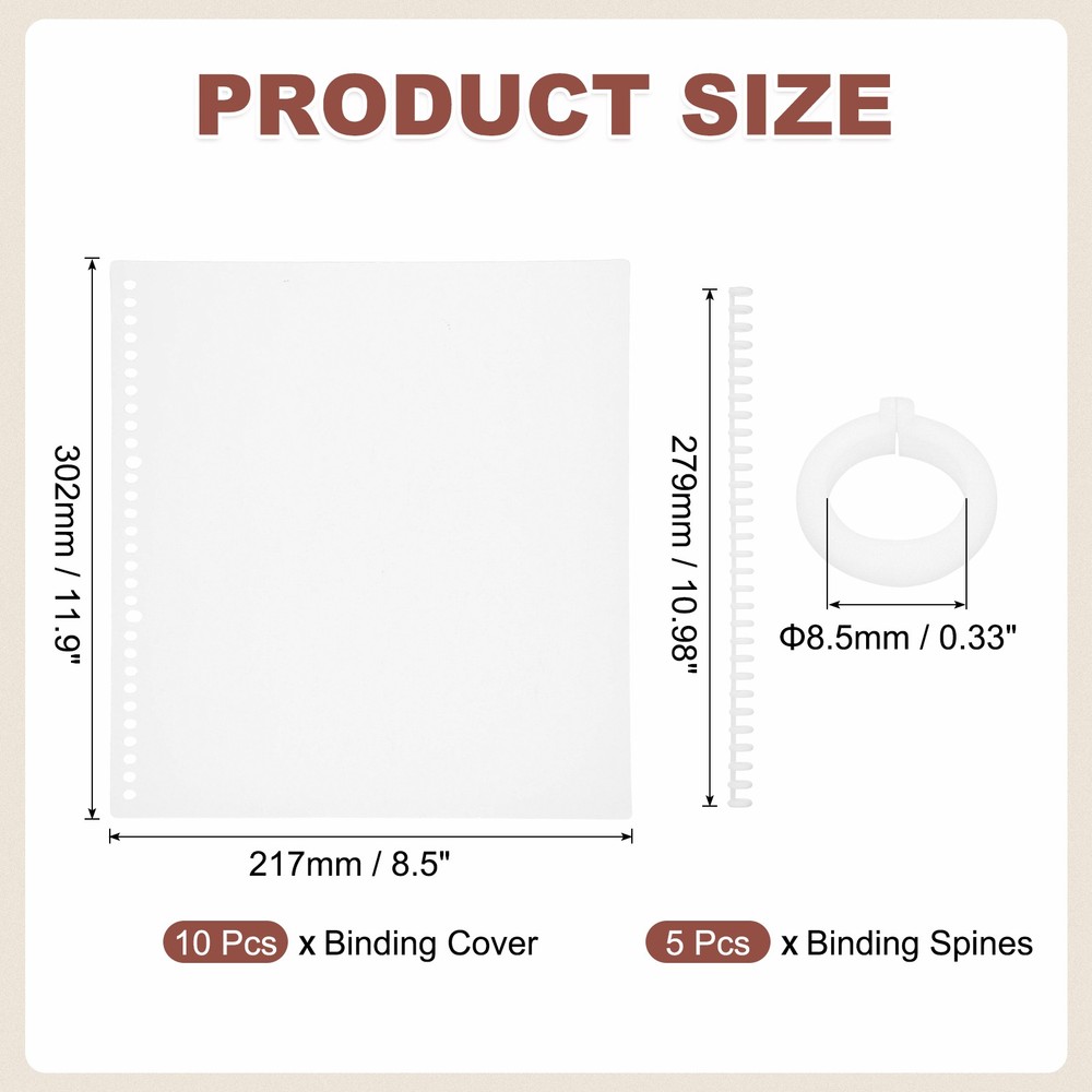 10Pcs Clear Presentation Binding Covers with 5Pcs 8.5mm Combs Kit, White