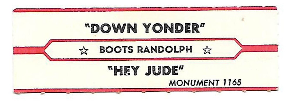 Boots Randolph, Down Yonder/Hey Jude, Jukebox Label 45