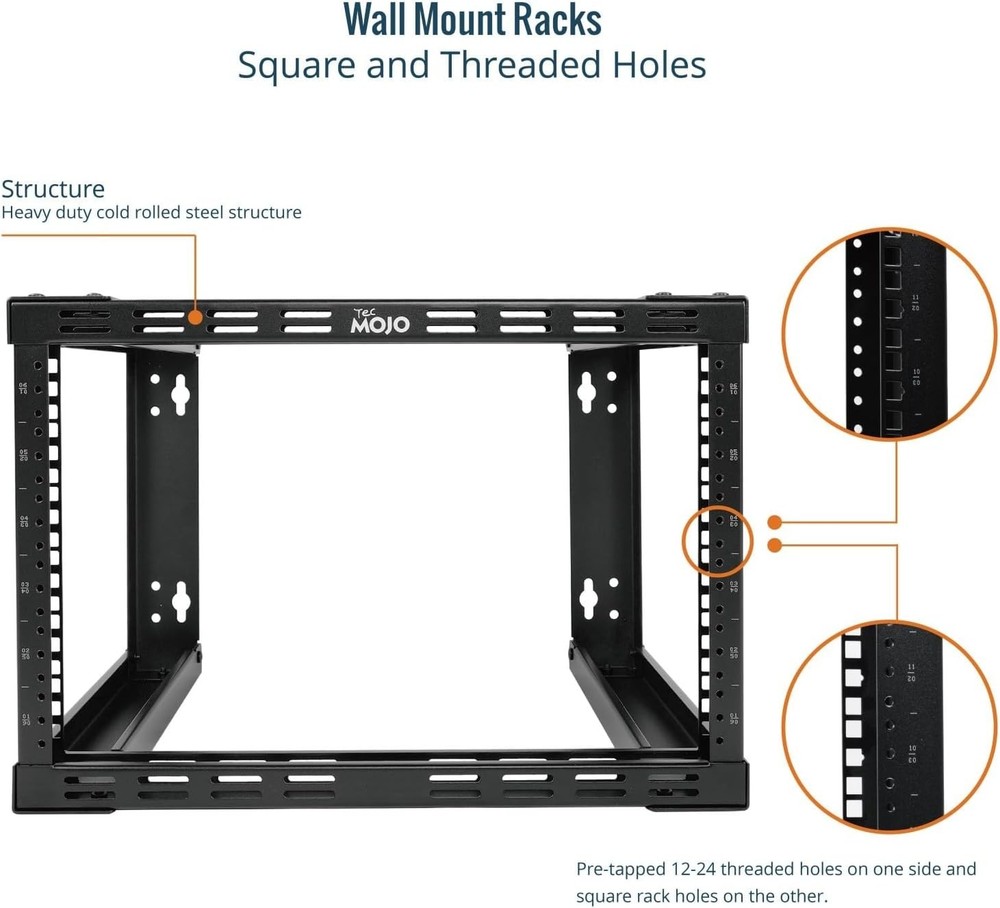 6U Fixed Wall Mount Network Rack 15.8Inch Depth Open Frame for Server Data/Av/It