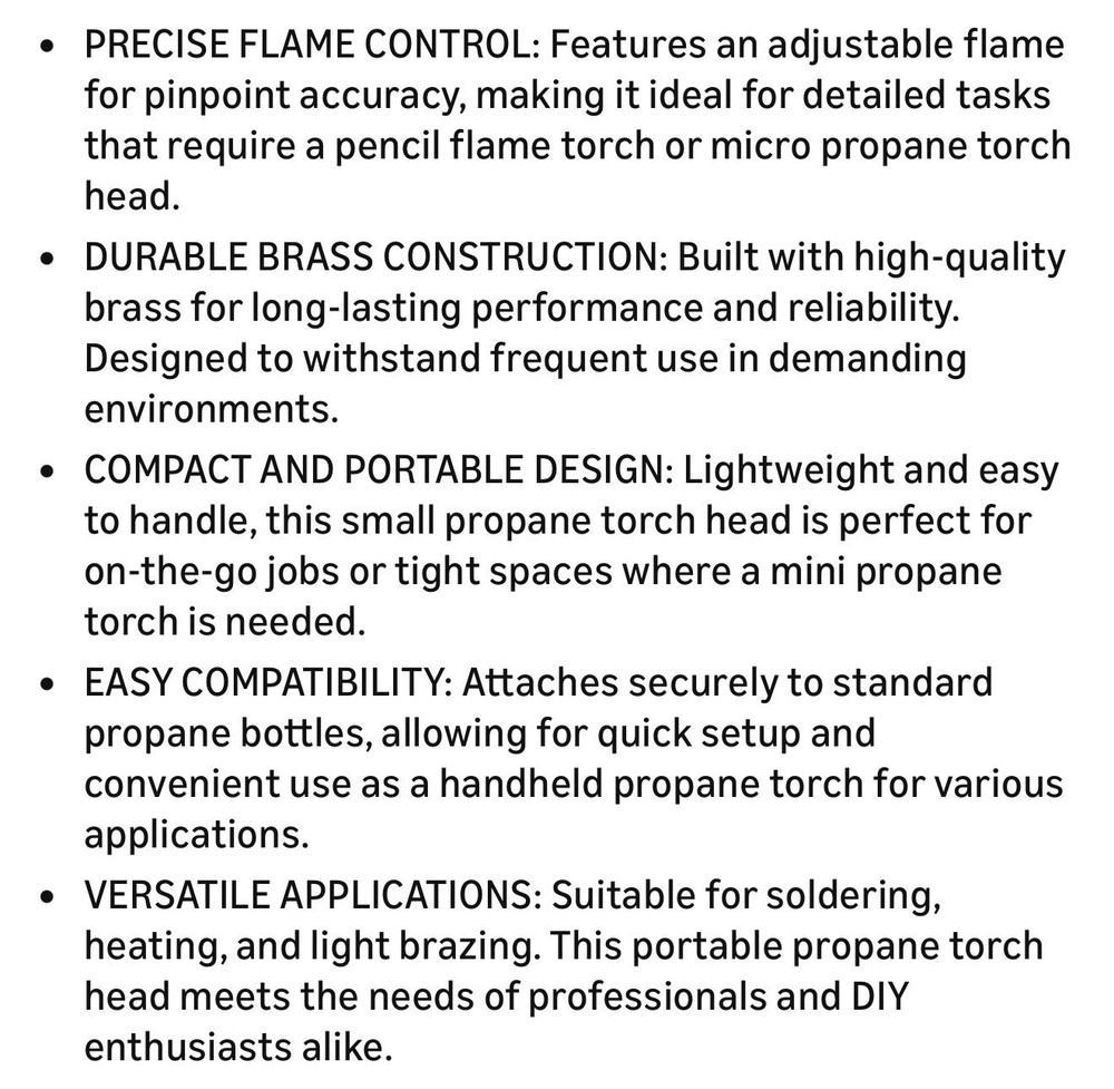 Bernzomatic Brass Pencil Flame Propane Torch Head