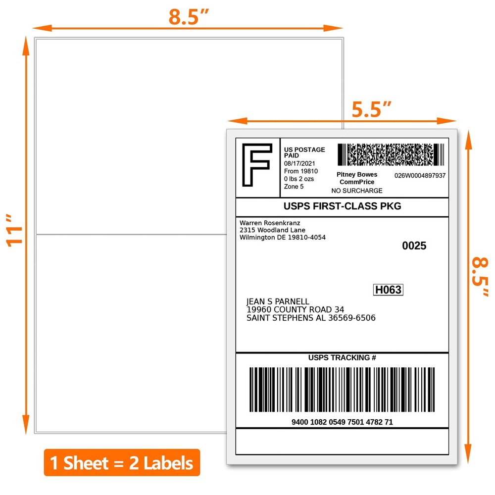 SJPACK 1000 Half Sheet Self Adhesive Shipping Labels, 1000 Multicolor