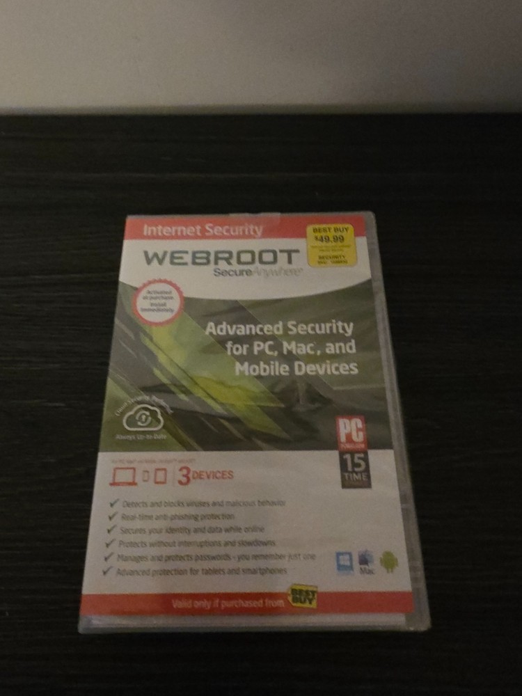 Webroot Secure Anywhere® Internet Security Plus  (3 Devices) Factory Sealed