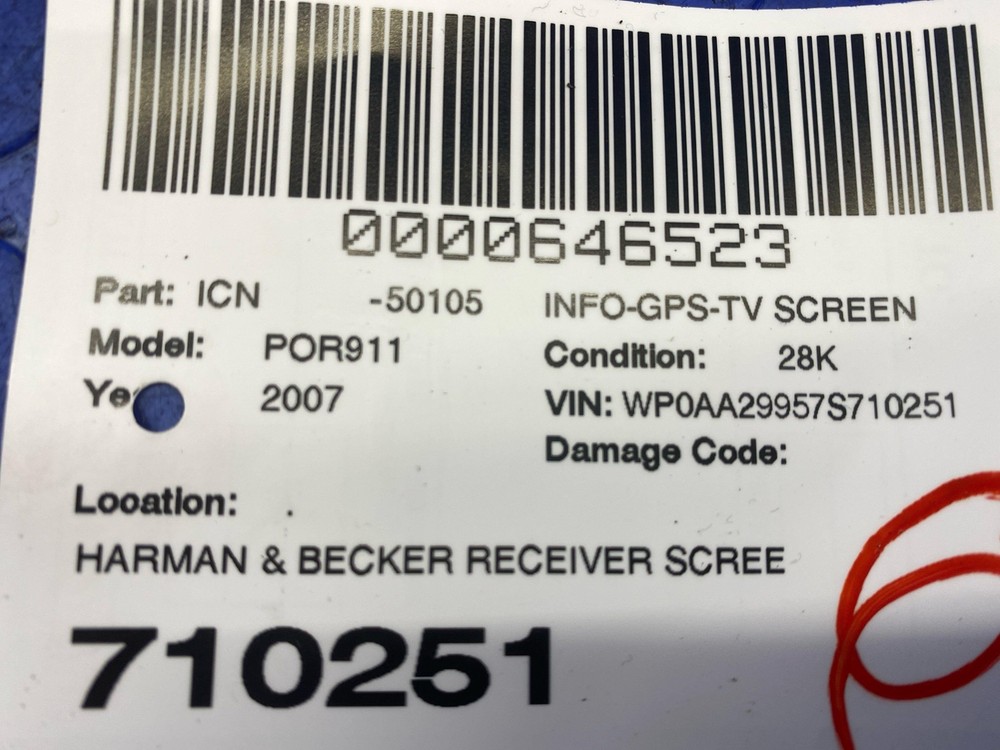 2007-2008 PORSCHE 911 HARMAN & BECKER RECEIVER SCREEN MODULE *DAMAGED SCREEN*