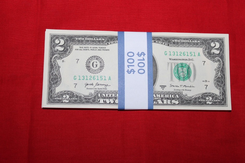 50 NICE UNCIRCULATED CRISP 2017A TWO DOLLAR BILLS $2 NOTES IN SEQUENTIAL ORDER
