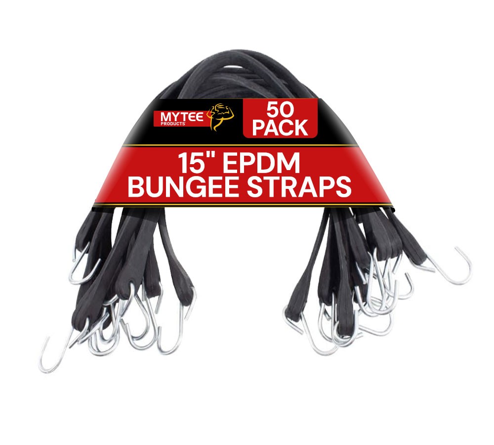 15" EPDM Tarp Bungee Straps Crimped Hooks -50 Pack