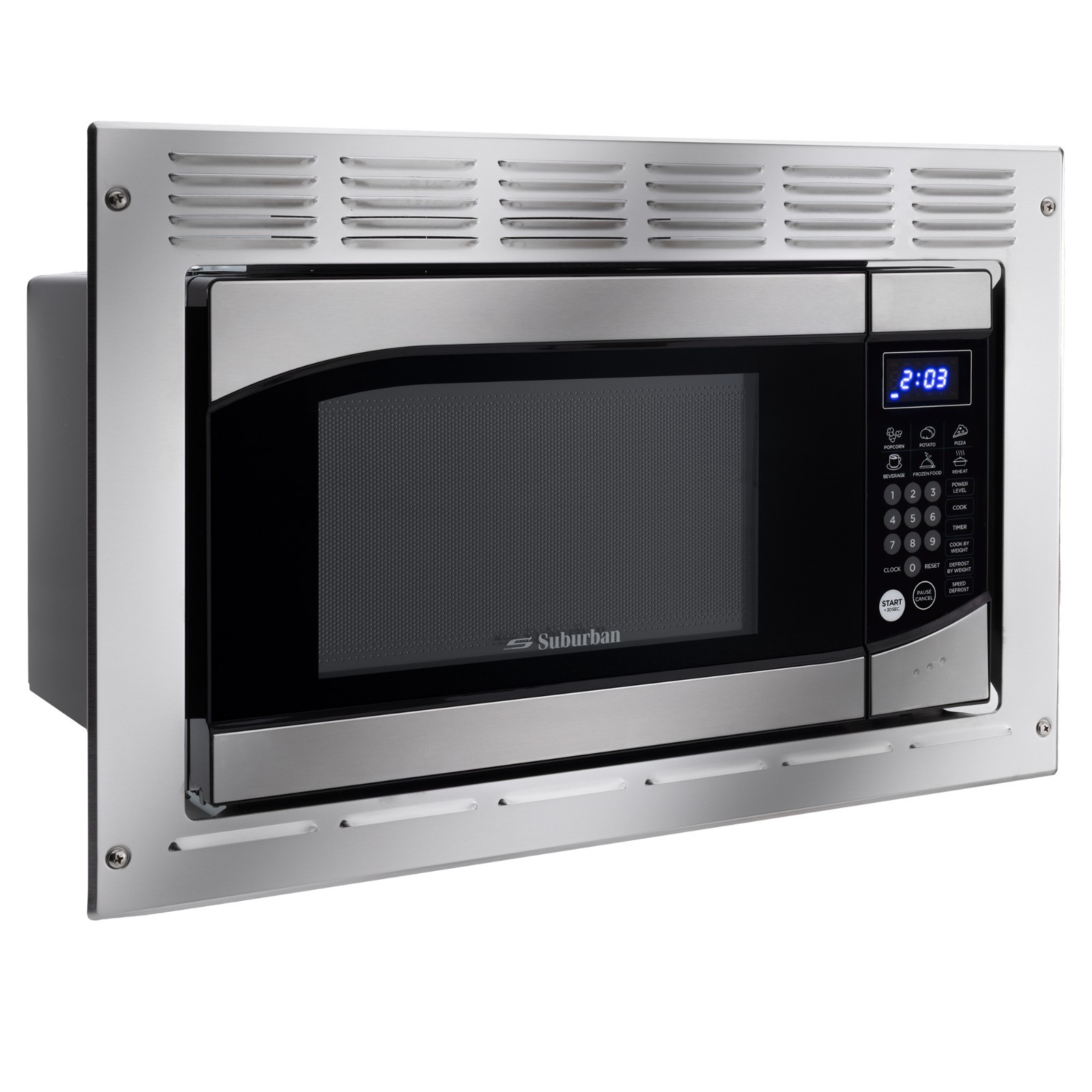 RecPro Suburban RV Built-In Microwave 0.9 Cu Ft Stainless Steel w/ Trim Kit 900W