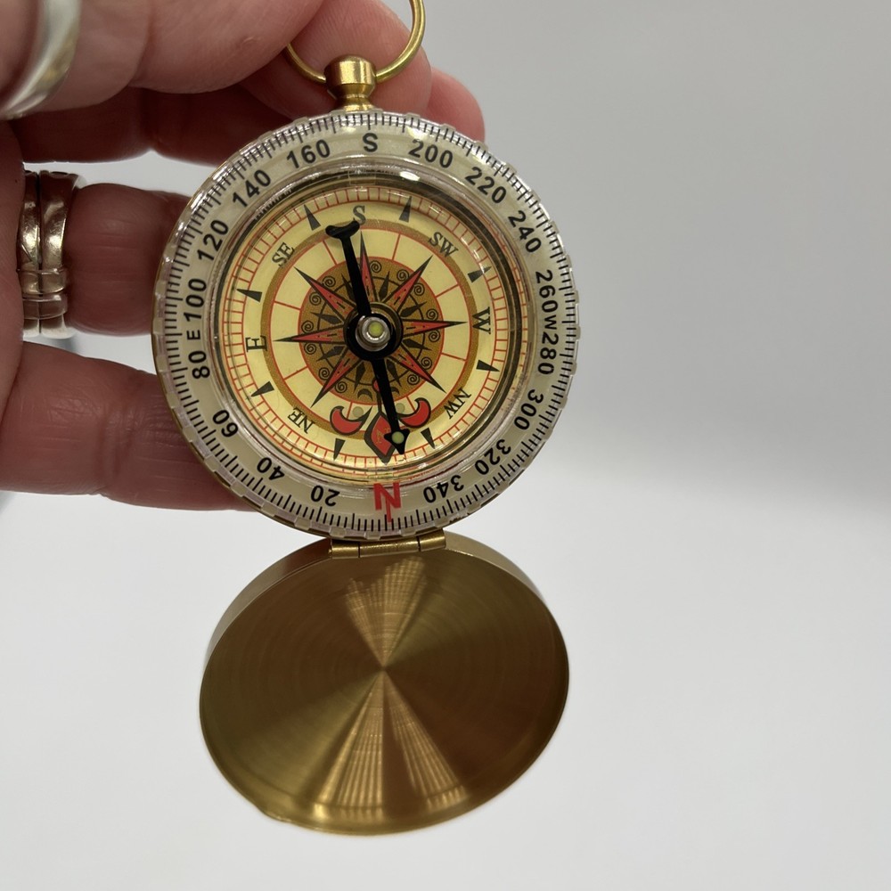Vintage Style Brass Pocket Compass Nautical Flip Lid Working Compass Gift Loop